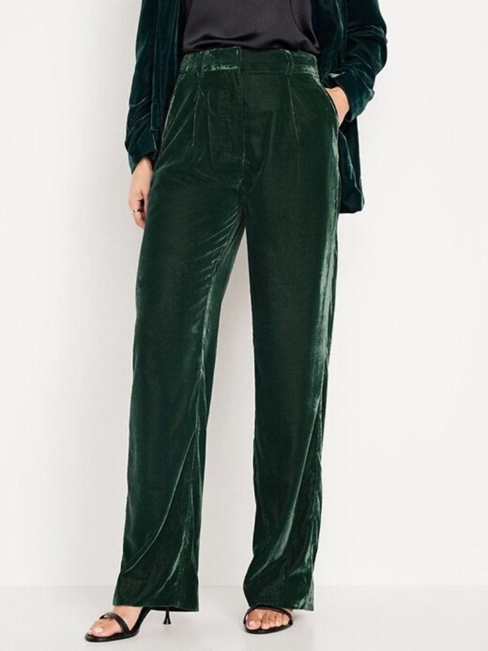 OLD NAVY Extra High-Waisted Taylor 30" Trousers Dark Green Large Wide Leg Velvet